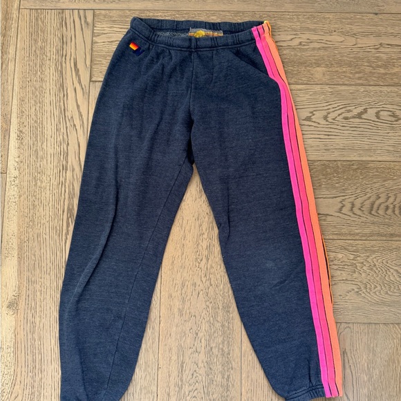Aviator Nation 5 STRIPE SWEATPANTS - HEATHER NAVY // NEON RAINBOW - Picture 2 of 5